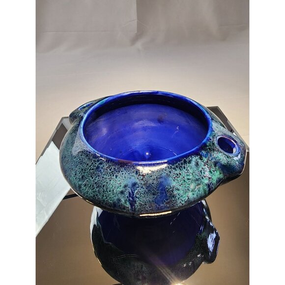Top Pottery Deep Blue Ocean Fluted Bowl Hanging Pot Home Decor Vintage - Picture 2 of 15